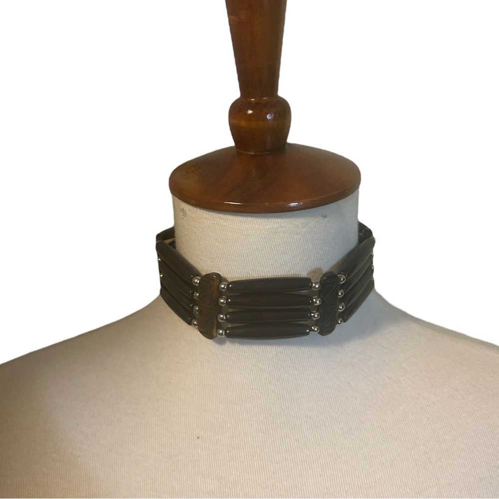 Black Choker Necklace Unisex Hairpipe Bone Beads Adjustable Men Women 4 Rows